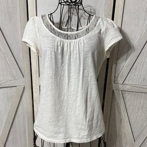 LOFT Lace Accent Short Sleeve Tee Size M